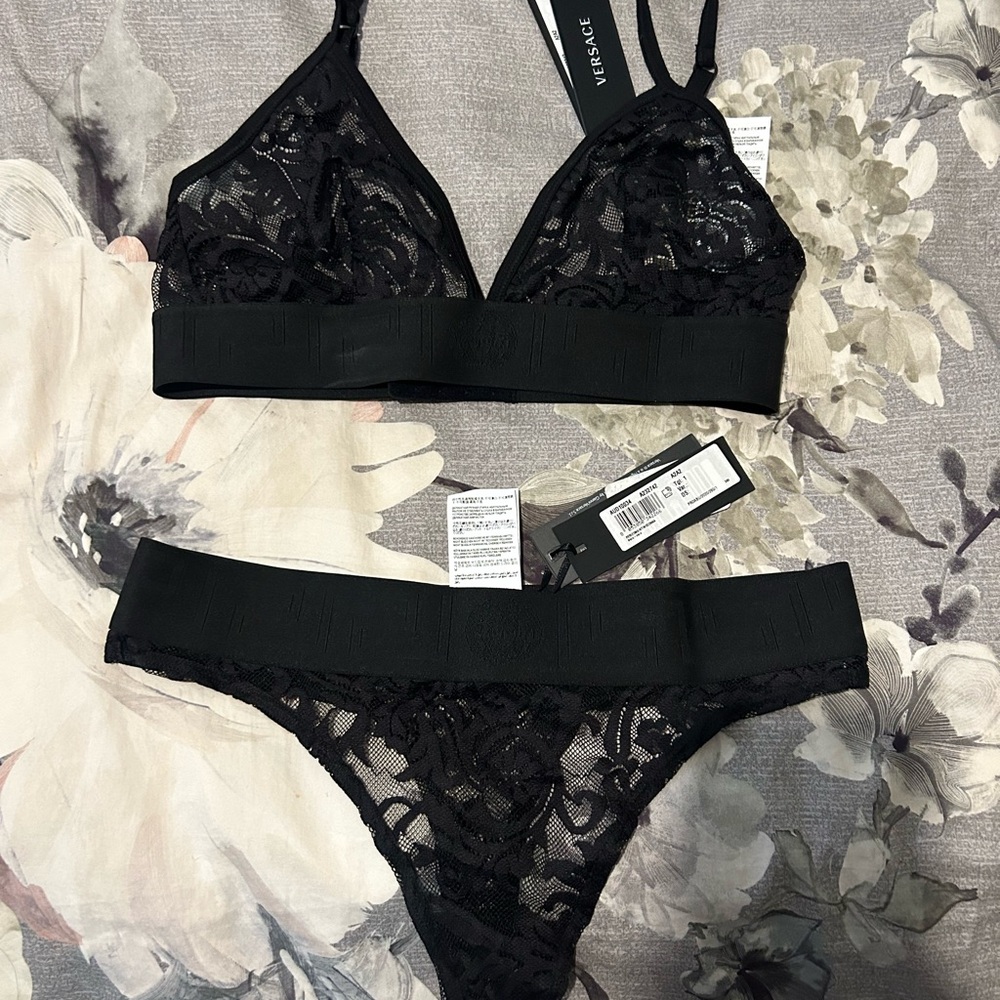 Versace Black Lace Bralette and Lingerie Set